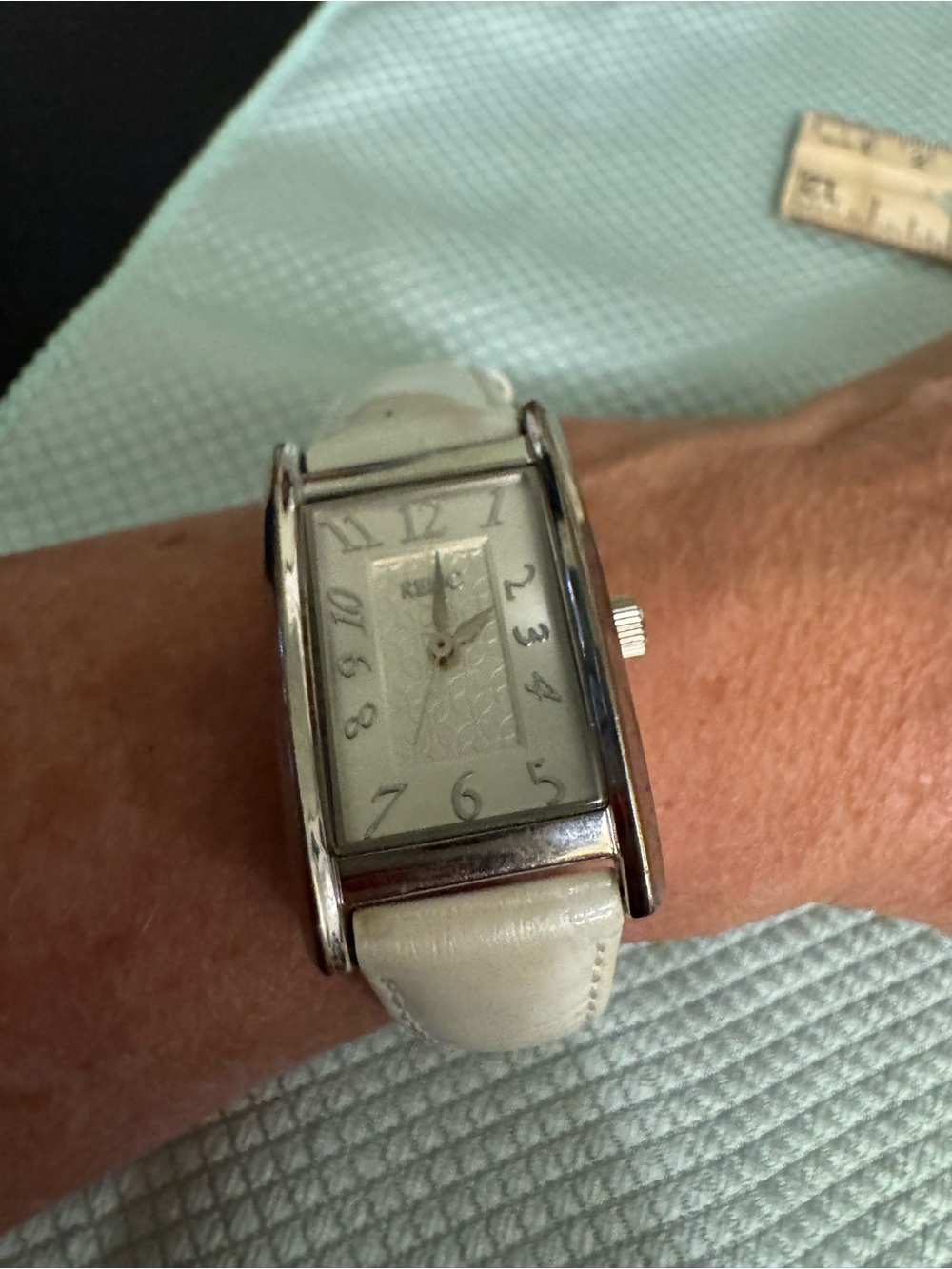 Relic Silver-Tone Rectangular Watch with White Leather Strap